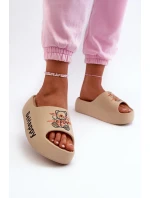 Ľahké dámske papuče na hrubej podrážke s penou medvedík tmavobéžovej farby Serefina