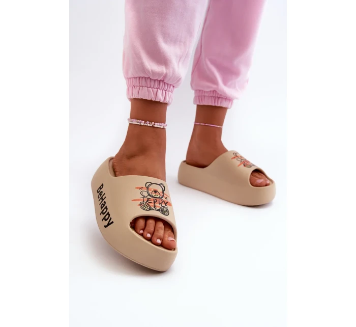 Ľahké dámske papuče na hrubej podrážke s penou medvedík tmavobéžovej farby Serefina