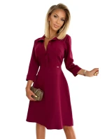 SANDY - Rozšírené košeľové dámske šaty vo vínovej bordovej farbe 286-5