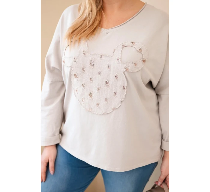 Dámská bavlněná blůza Plus Size s výstřihem do V béžová