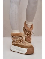 Skórzane Śniegowce Damskie Na Grubej Podeszwie Z Futerkiem Big Star OO274A207 Brązowe Skórzane Śniegowce Damskie Na Grubej Podeszwie Z Futerkiem Big Star OO274A207 Brązowe