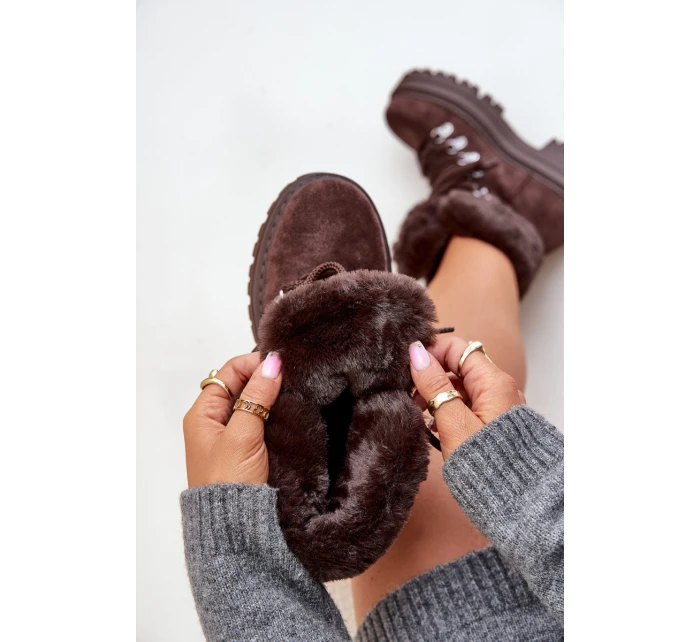 Sznurowane Trapery Damskie Z Futerkiem Ciemnobrązowe Vaminia Sznurowane Trapery Damskie Z Futerkiem Ciemnobrązowe Vaminia