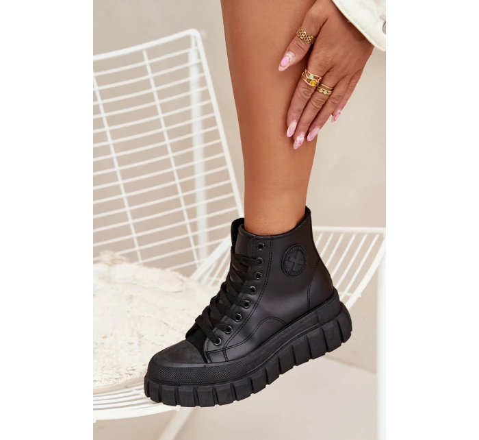 Zateplené Vysoké Tenisky Dámské Na Platformě S Zipem Černé model 21705267 - Boto