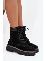 Zamszowe Botki Workery Damskie Sznurowane Big Star SS274791 Czarne