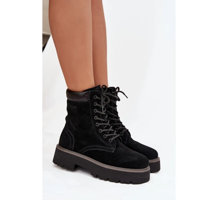 Zamszowe Botki Workery Damskie Sznurowane Big Star SS274791 Czarne