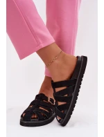 Dámské pantofle s pásky a zlatým sponou Černé Roselisse