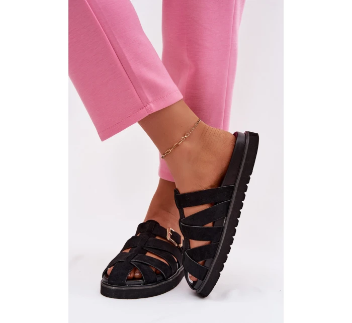 Dámské pantofle s pásky a zlatým sponou Černé Roselisse