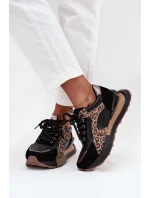 Dámske kožené tenisky na platforme s leopardím vzorom Artiker - čierne Dámske kožené tenisky na platforme s leopardím vzorom Artiker - čierne