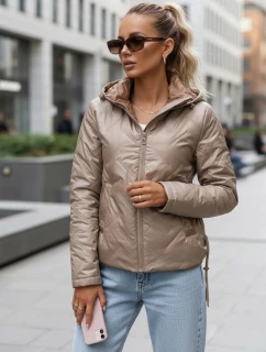 Dámska prešívaná ľahko zateplená bunda s kapucňou taupe TY5633
