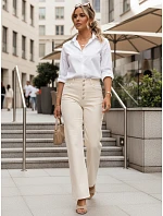 Dámske džínsy s vysokým pásom a širokými nohavicami ecru FashionStreet UY3052