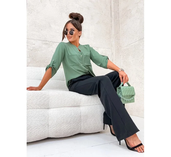 Košilová halenka v khaki barvě se stojáčkem model 19764080 - Moon