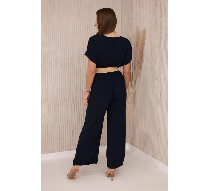 Kombinéza s ozdobným opaskom v páse námornícka farba Kombinéza s ozdobným opaskom v páse námornícka farba