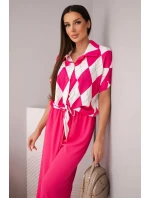 Dámská souprava viskózová halenka s vázáním a kalhoty s gumou fuchsie Dámská souprava viskózová halenka s vázáním a kalhoty s gumou fuchsie