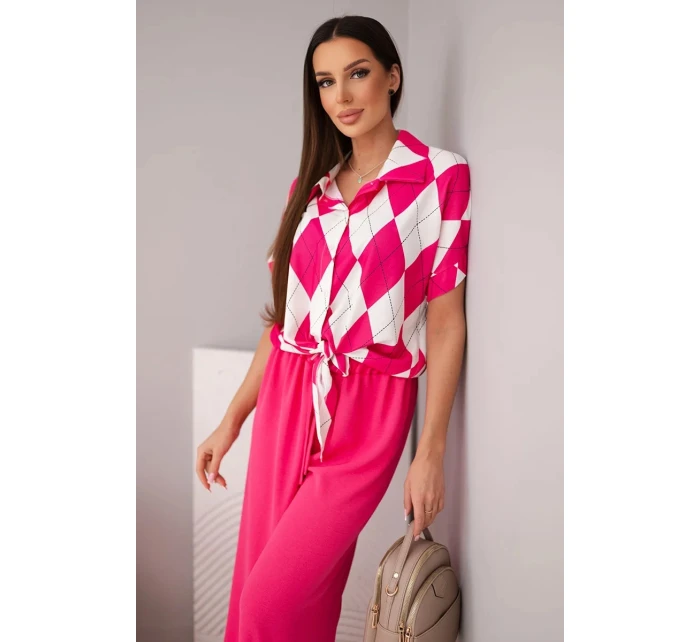 Dámská souprava viskózová halenka s vázáním a kalhoty s gumou fuchsie Dámská souprava viskózová halenka s vázáním a kalhoty s gumou fuchsie