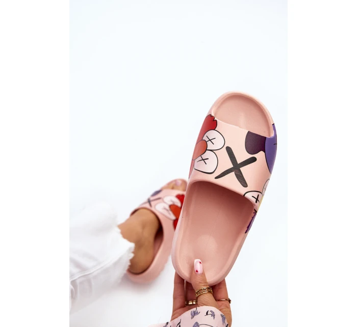 Gumowe Klapki Z Nadrukiem Różowe Monsters