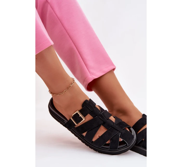 Dámské pantofle s pásky a zlatým sponou Černé Roselisse