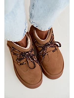Kožené semišové zimní boty na platformě s šněrováním GOE UU2N4920 Camel