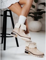 Dámské kozačky s ovčí kůží béžové Dstreet model 21994258 - FashionStreet