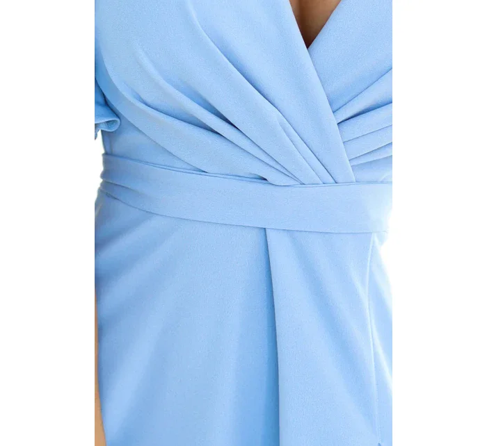 dlouhé šaty s rozparkem na rukávy a výstřihem MODRÉ model 20959370 - numoco