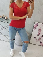 Blúzka s čipkovým výstrihom červená