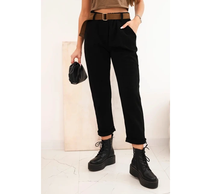 Dámske čierne nohavice s opaskom