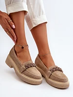 Zazoo 3429/W Damskie Zamszowe Mokasyny Z Ozdobą Beżowe