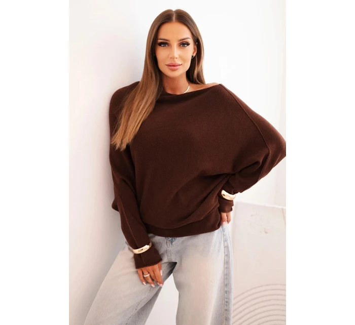 Dámsky asymetrický viskózový sveter bat chocolate Dámsky asymetrický viskózový sveter bat chocolate