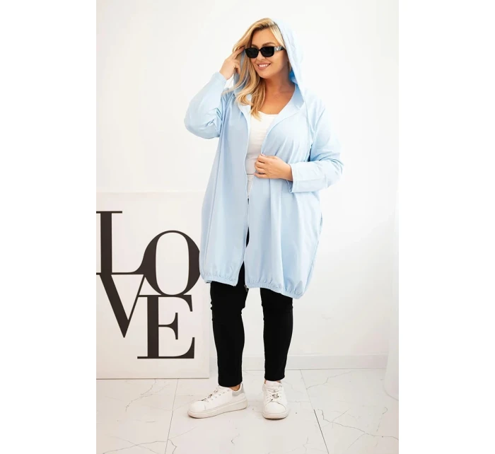 Dámská mikina Plus Size bavlněná s kapucí a zipem modrá