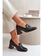 Skórzane Czółenka Z Ozdobą Czarne Laura Messi 2845