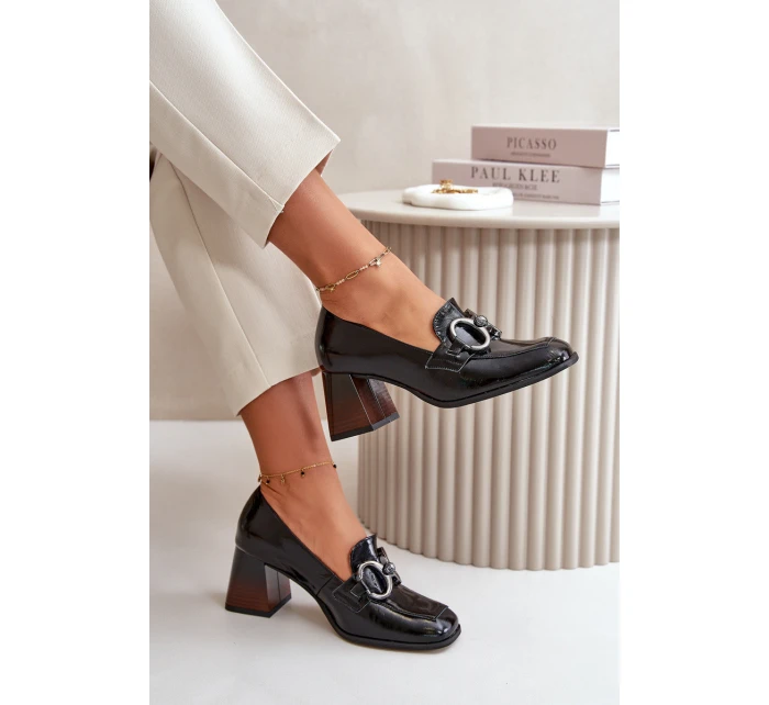 Skórzane Czółenka Z Ozdobą Czarne Laura Messi 2845