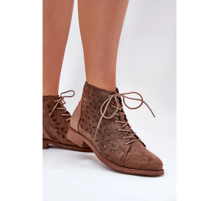 Niskie Botki Z Ażurowym Wzorem S.Barski HY51-185 Brązowe