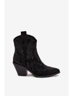 Ocieplane Damskie Botki Kowbojki Ze Zdobieniem Czarne Lelira Ocieplane Damskie Botki Kowbojki Ze Zdobieniem Czarne Lelira