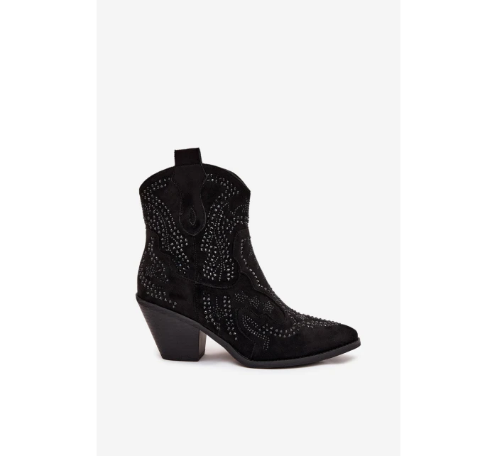 Ocieplane Damskie Botki Kowbojki Ze Zdobieniem Czarne Lelira Ocieplane Damskie Botki Kowbojki Ze Zdobieniem Czarne Lelira