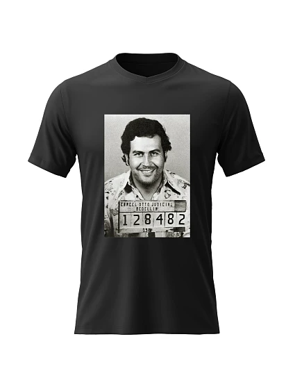 Pánske bavlnené tričko s potlačou - PABLO ESCOBAR - čierne