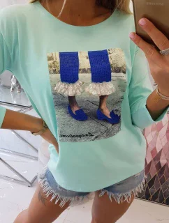 Blúzka s 3D grafikou so zirkónmi mint