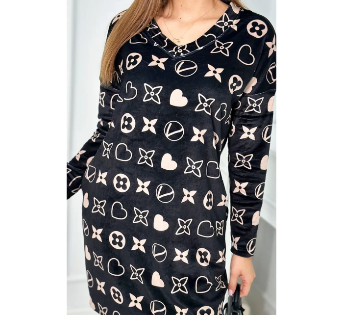 Zamatové šaty s ozdobným vzorom čierne