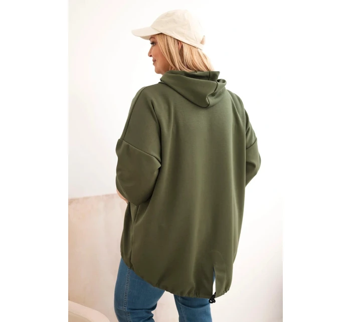 Dámska mikina s kapucňou Plus Size s khaki potlačou
