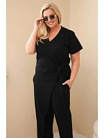 Dámský bavlněný overal Plus Size se zavazováním v pase černý