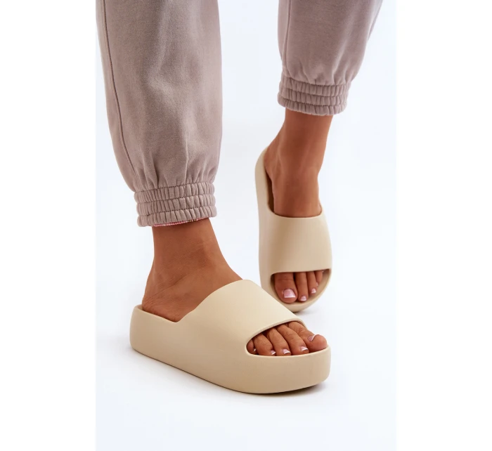 Damskie Klapki Na Grubej Podeszwie Beżowe Oreithano