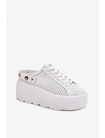Kožené Ažurové Dámské Tenisky Na Platformě S Páskem Na Bílé model 22100286 - D&A Kožené Ažurové Dámské Tenisky Na Platformě S Páskem Na Bílé model 22100286 - D&A