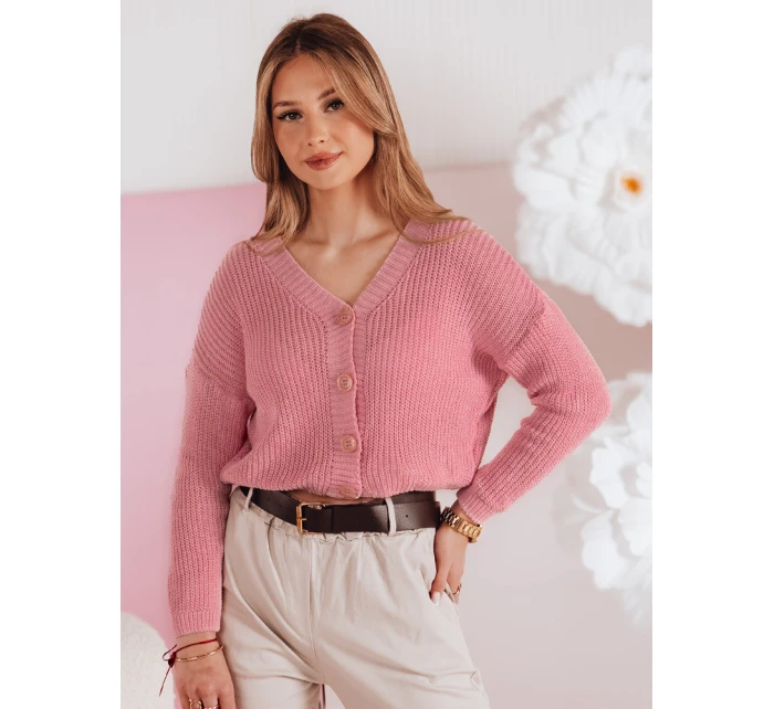 Dámský oversize žebrovaný svetr růžový Dstreet model 21986105 - FashionStreet