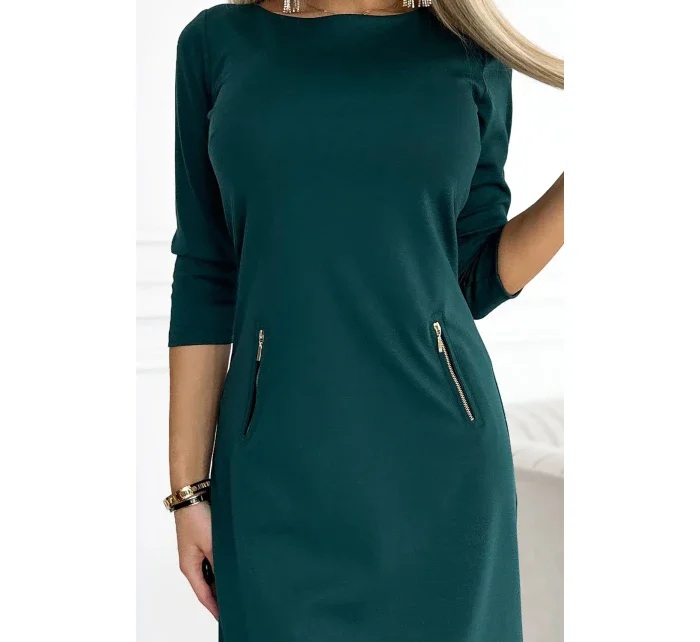 420-5 MARY Šaty so zlatými zámkami - BOTTLE GREEN