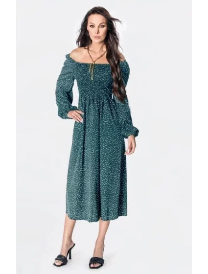 Dámské puntíkované šaty ve stylu v mořské barvě s dlouhými rukávy model 19551023 - Ann Gissy Dámské puntíkované šaty ve stylu v mořské barvě s dlouhými rukávy model 19551023 - Ann Gissy