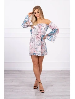 model 18746616 květinové šaty pudrově růžové - K-Fashion
