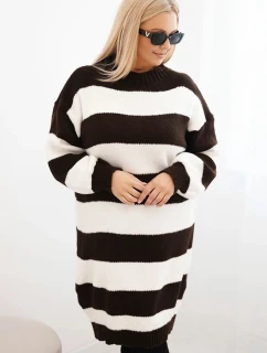 Dámská svetr šaty Plus Size pruhy hnědá