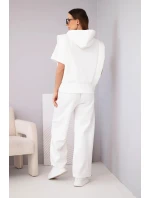 Dámský komplet mikina s kapucí a volné kalhoty se šňůrkou máslový ecru