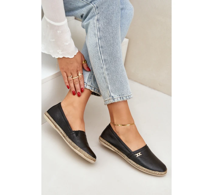 Eleganckie Skórzane Espadryle Damskie Zazoo 10177 Czarne Eleganckie Skórzane Espadryle Damskie Zazoo 10177 Czarne