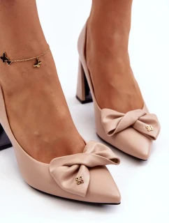 Lodičky na vysokom podpätku s mašľou, béžová Ariemessa