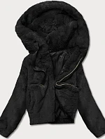 Krátka čierna dámska kožušinová bunda (R8050-1)