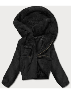 Krátka čierna dámska kožušinová bunda (R8050-1)